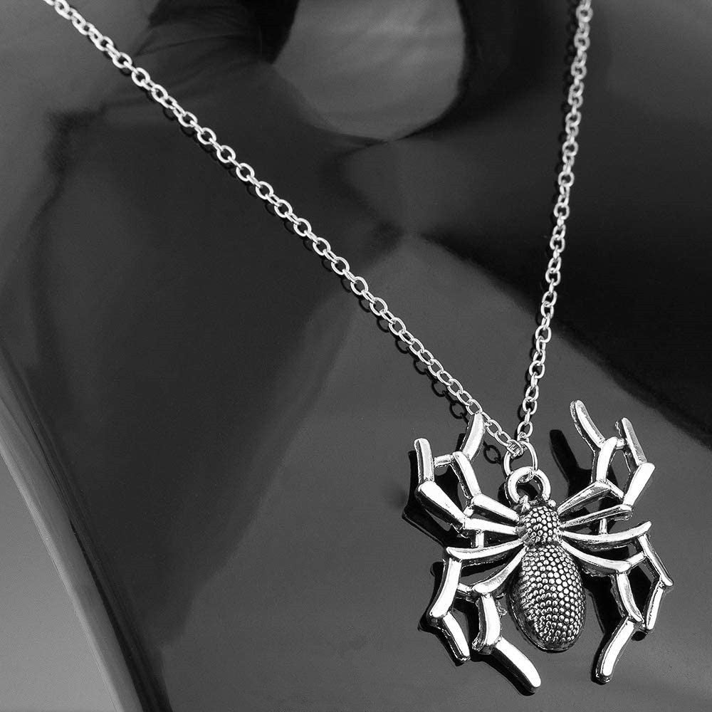 Necklace Jewelry Pendants Cross-Chain Spider Silver-Color Halloween Gift Womens Short