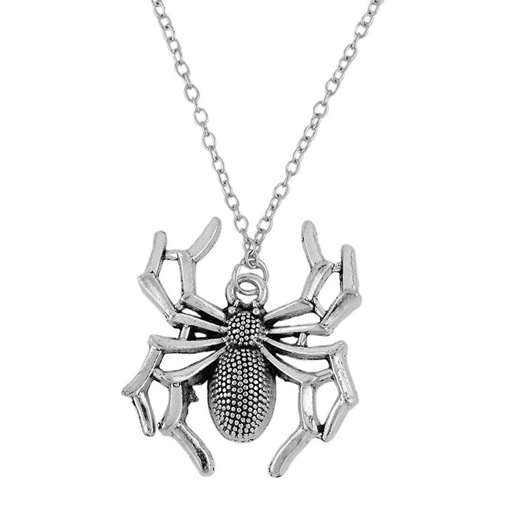 Necklace Jewelry Pendants Cross-Chain Spider Silver-Color Halloween Gift Womens Short