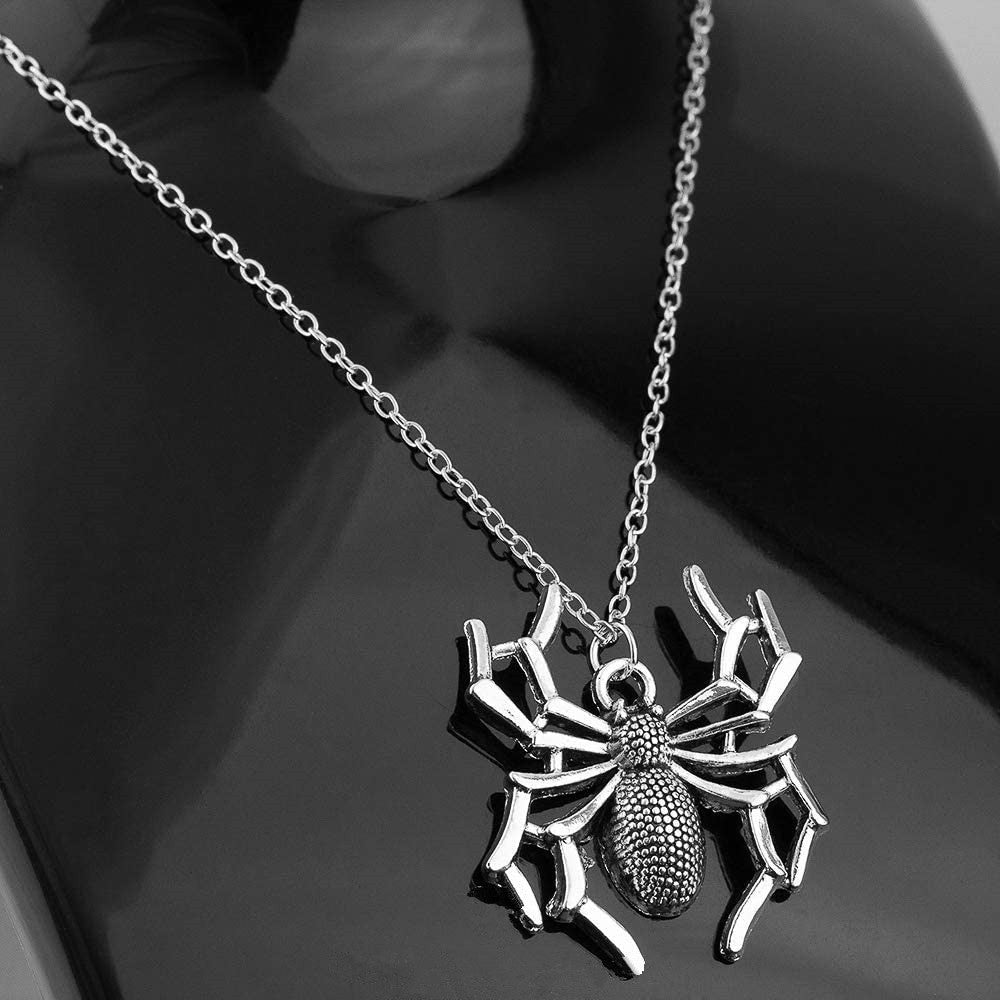 Necklace Jewelry Pendants Cross-Chain Spider Silver-Color Halloween Gift Womens Short