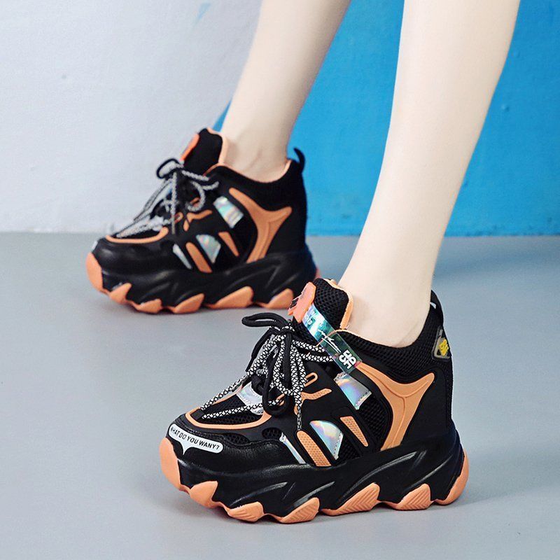 Dropshipping Fashion Women Breathable Mesh High Platform Mix Color Sneakers Height Increasing Casual Shoes Woman Chunky Sneakers