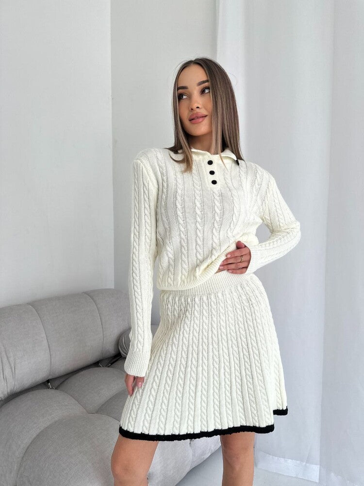 Long Sleeve Knitted Button Sweater Dress Suit Women