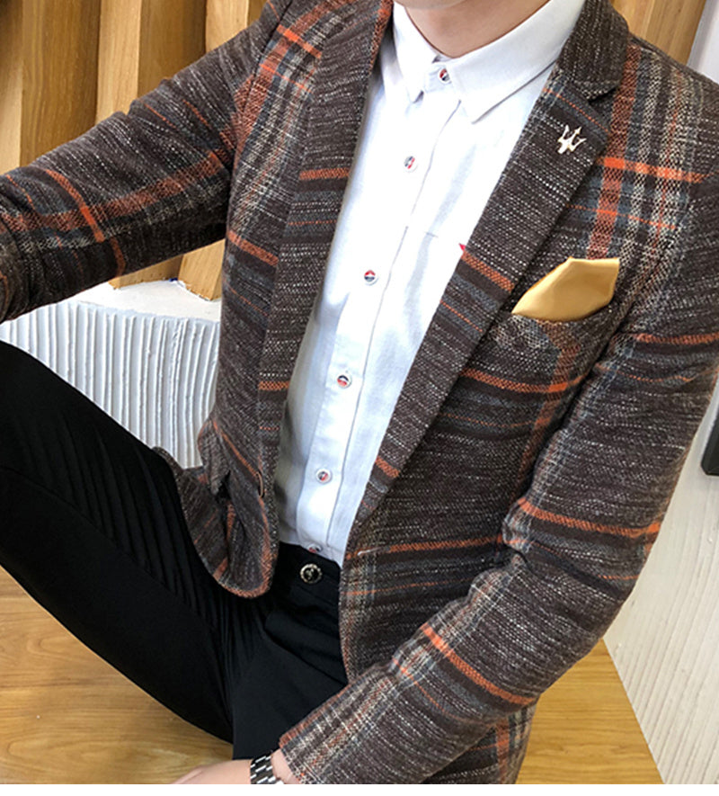 Men Blazer Slim Fit Designs Male Plaid Blazer