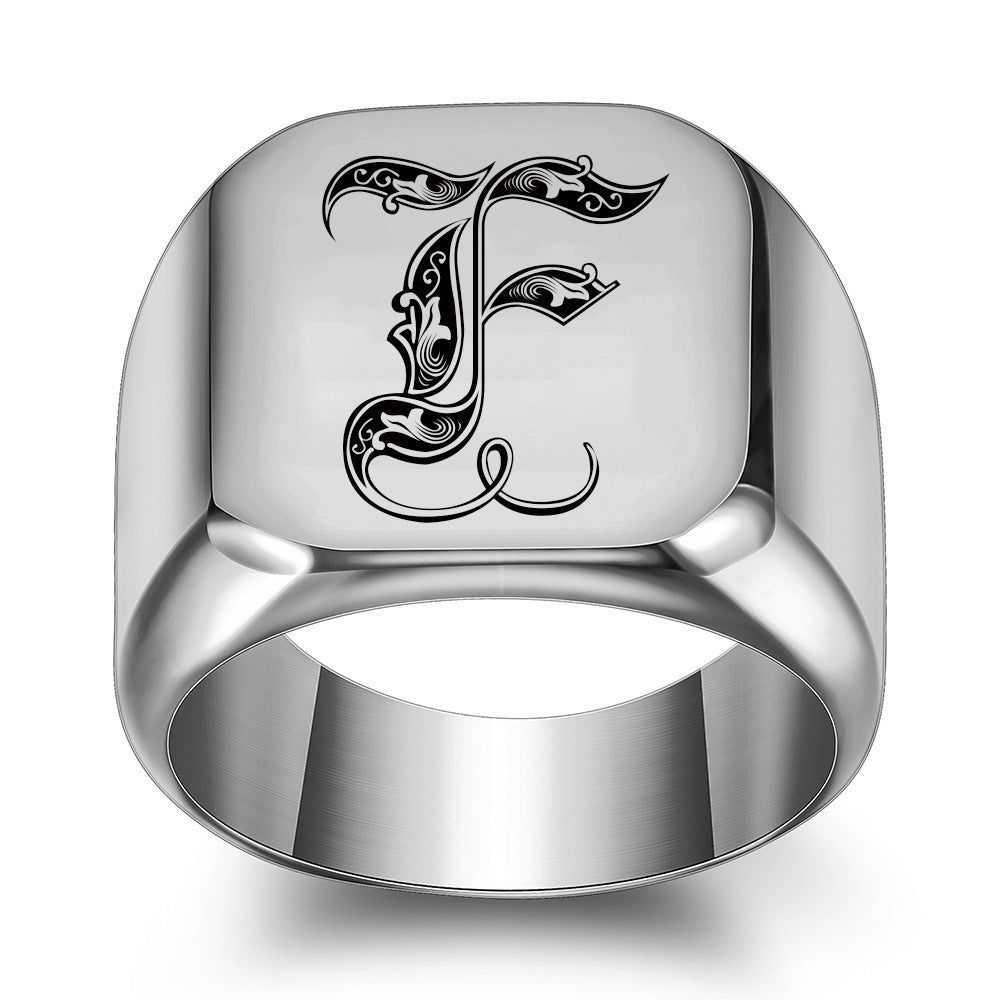 26 English Initial Letters Titanium Steel Rings