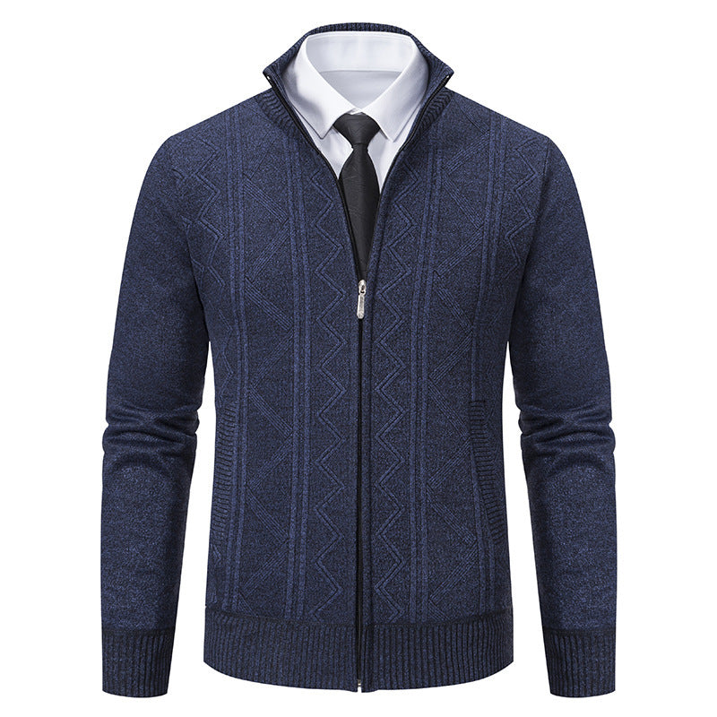 Fall Winter Men Woolen Sweater Men's Cardigan Coat Stand Collar