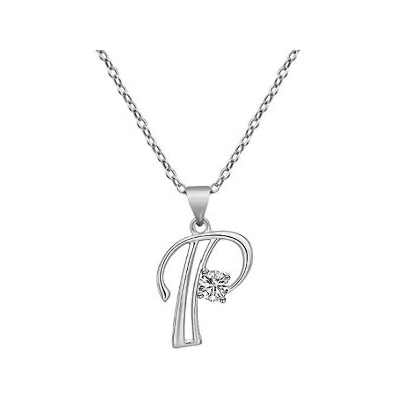 Cubic Zircon Alphabet Pendants Silver Color Letter Pendant Necklace