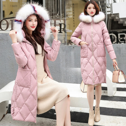 Autumn and winter hooded fur collar long coat