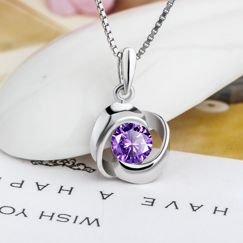 Fashion zircon necklace female rose pendant