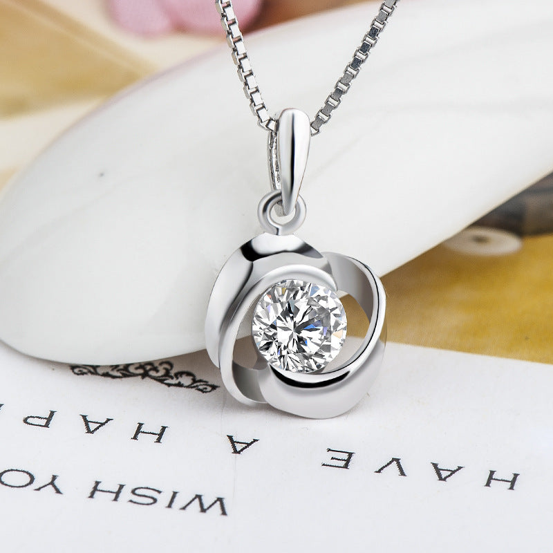 Fashion zircon necklace female rose pendant