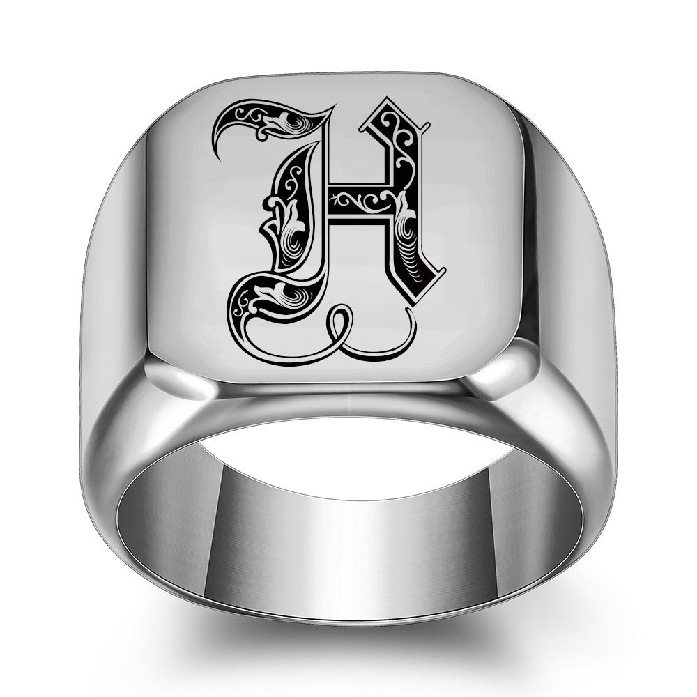 26 English Initial Letters Titanium Steel Rings