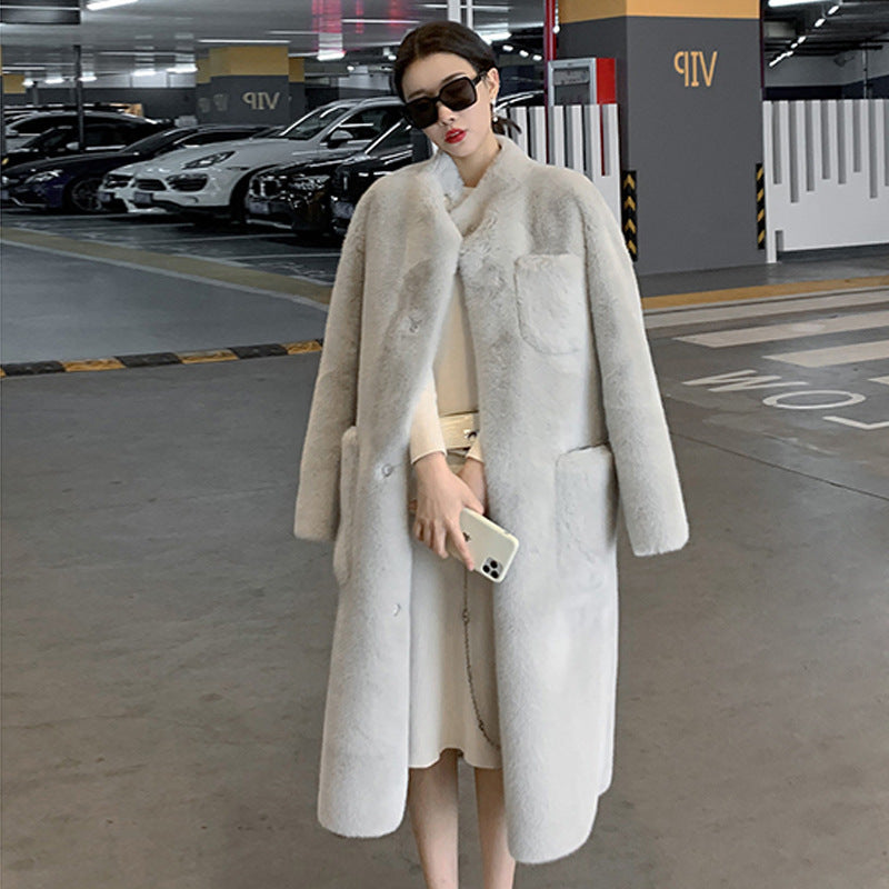 Winter Fashion Mid-length Thick Lamb Fur Coat