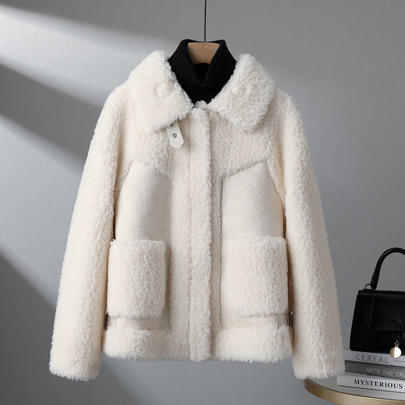 Winter New Fashion Particles Chenille Coat Stitching Fur Coat Women