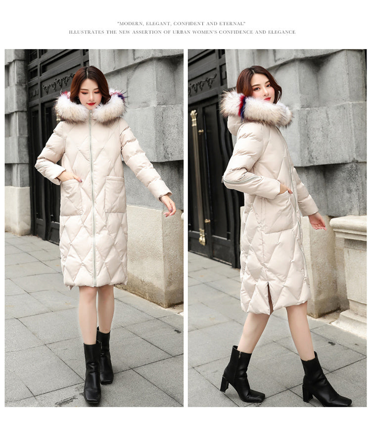 Autumn and winter hooded fur collar long coat