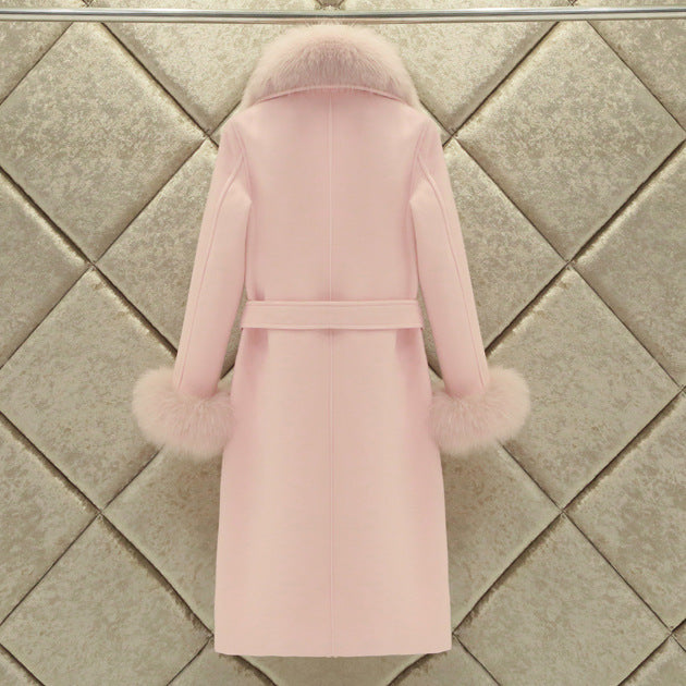 Slim-fit Large Fur Collar Lengthened Thick Woolen Coat