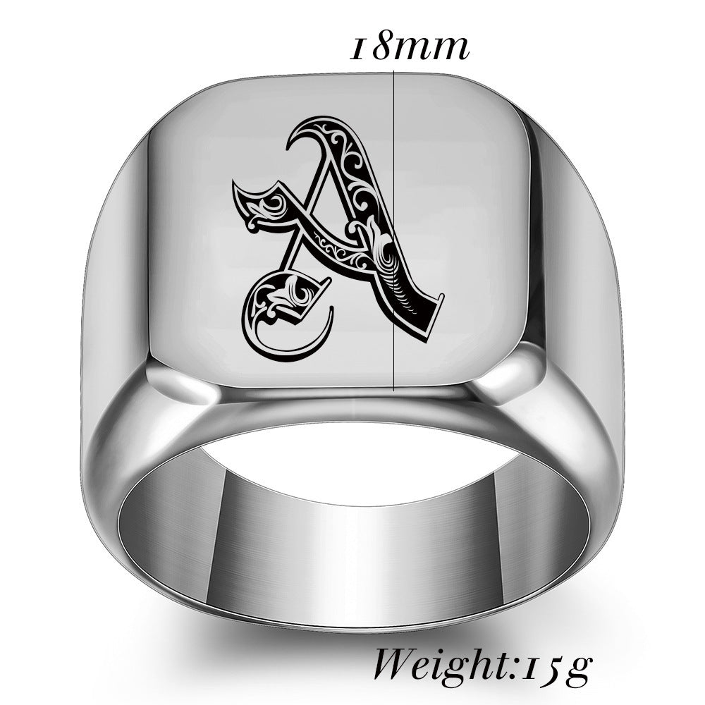 26 English Initial Letters Titanium Steel Rings