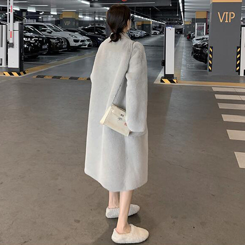 Winter Fashion Mid-length Thick Lamb Fur Coat