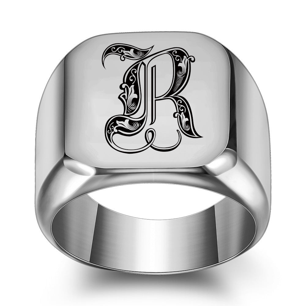 26 English Initial Letters Titanium Steel Rings