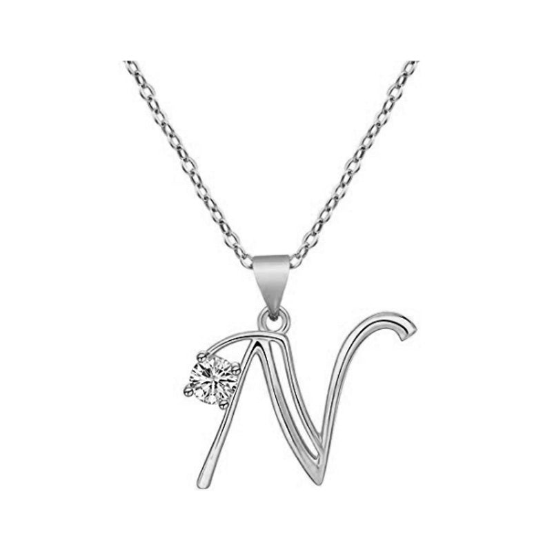 Cubic Zircon Alphabet Pendants Silver Color Letter Pendant Necklace