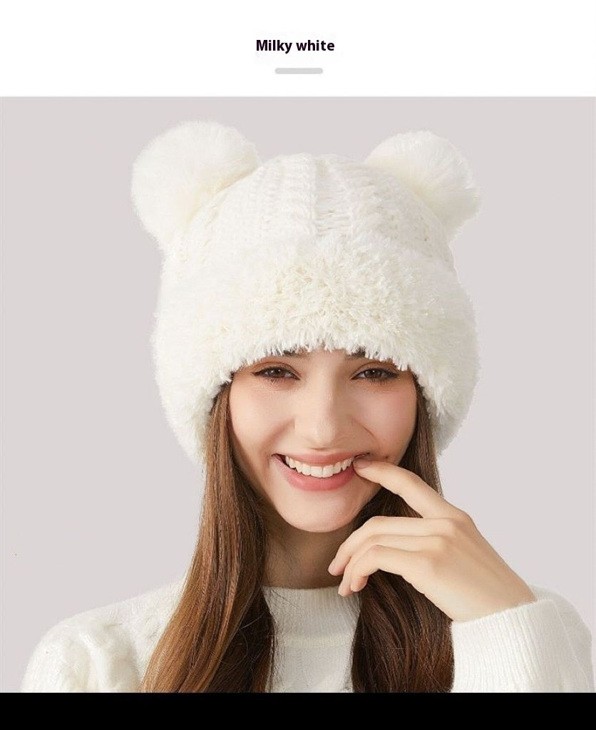 Winter Cute Fur Ball Knitted Hat Children Outdoor