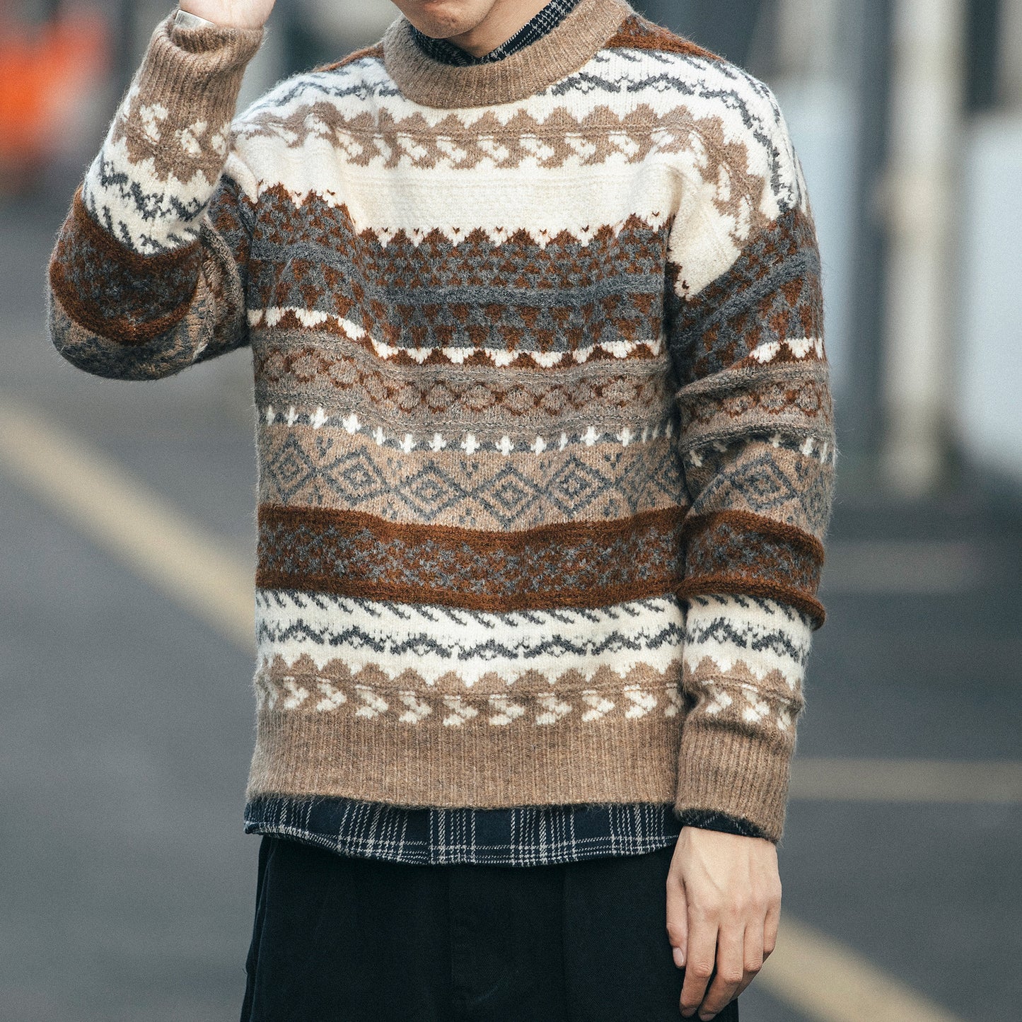 New Ethnic Style Color Sweater Men Loose