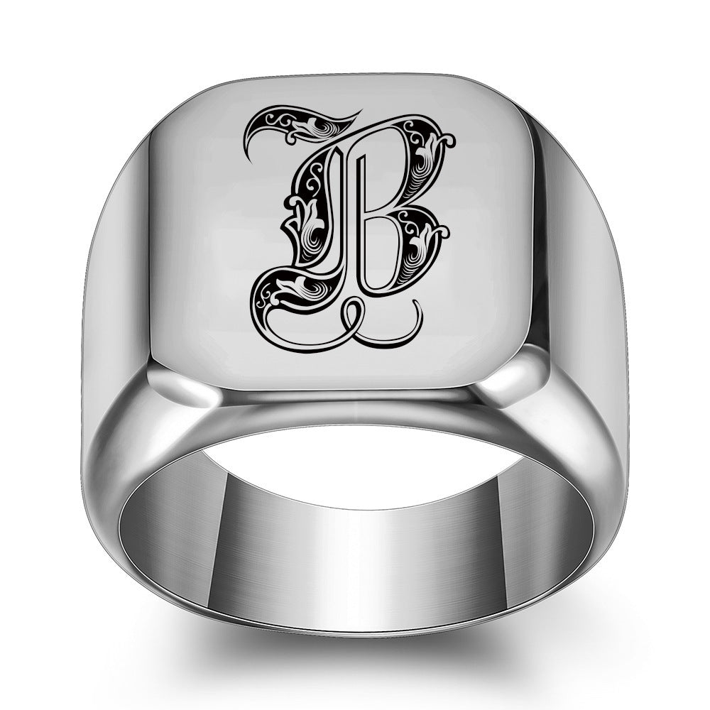 26 English Initial Letters Titanium Steel Rings