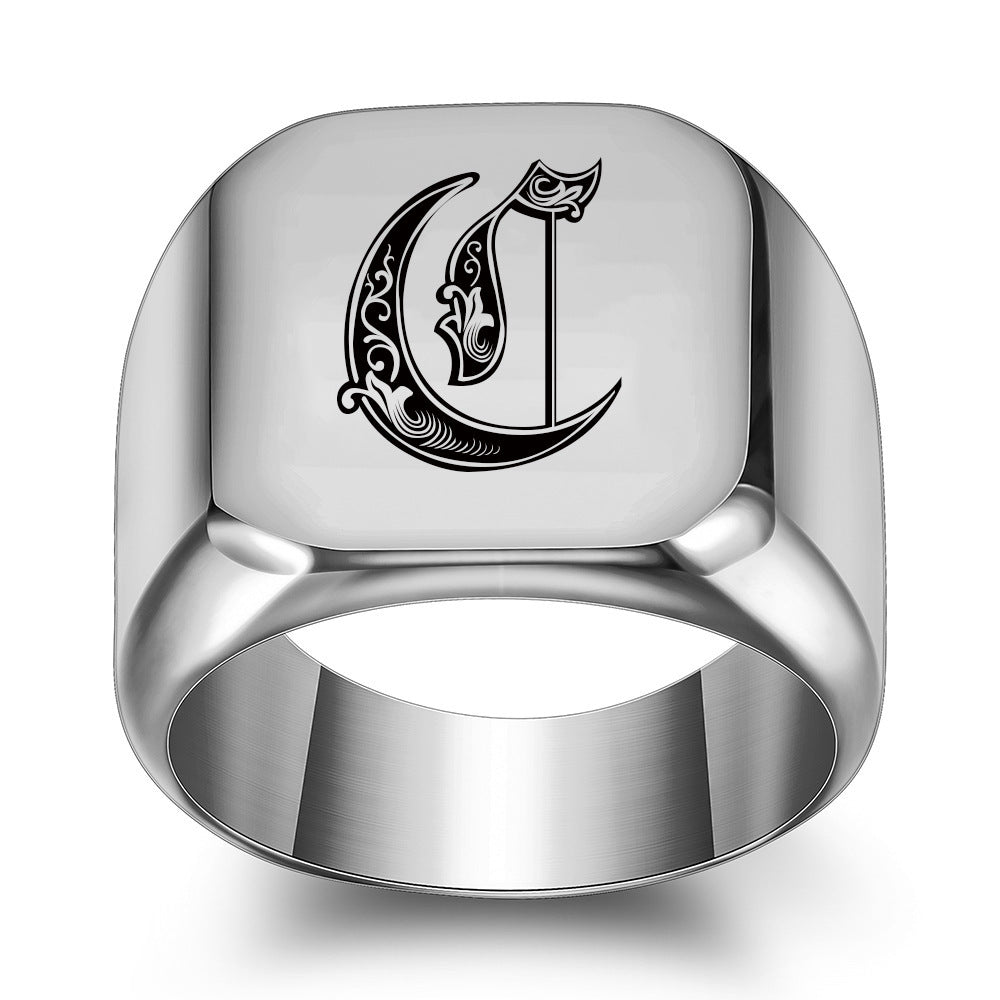 26 English Initial Letters Titanium Steel Rings