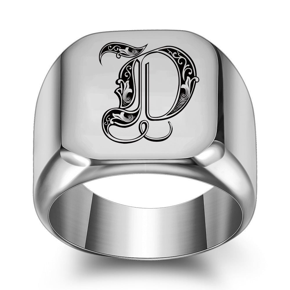 26 English Initial Letters Titanium Steel Rings