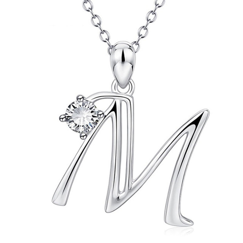 Cubic Zircon Alphabet Pendants Silver Color Letter Pendant Necklace