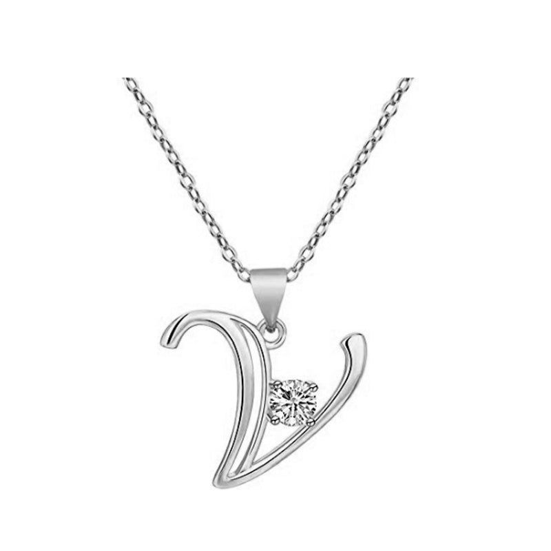 Cubic Zircon Alphabet Pendants Silver Color Letter Pendant Necklace