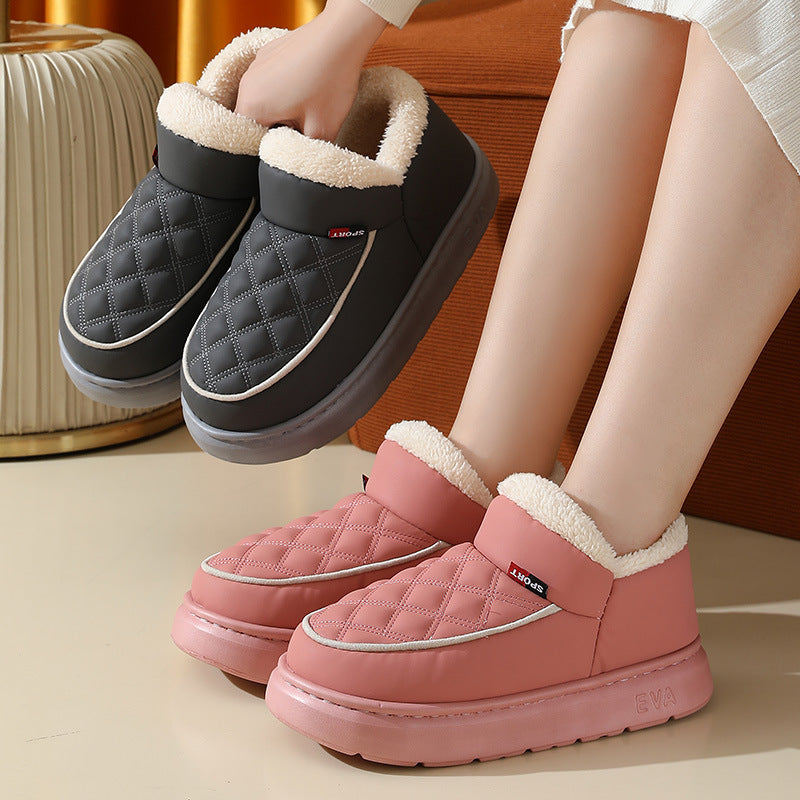 Winter Plush Cotton Shoes Warm Thick-bottom Waterproof Home Slippers All-match Indoor Outdoor Garden Shoes For Women