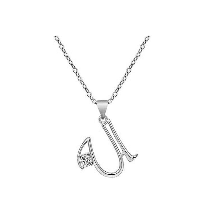 Cubic Zircon Alphabet Pendants Silver Color Letter Pendant Necklace