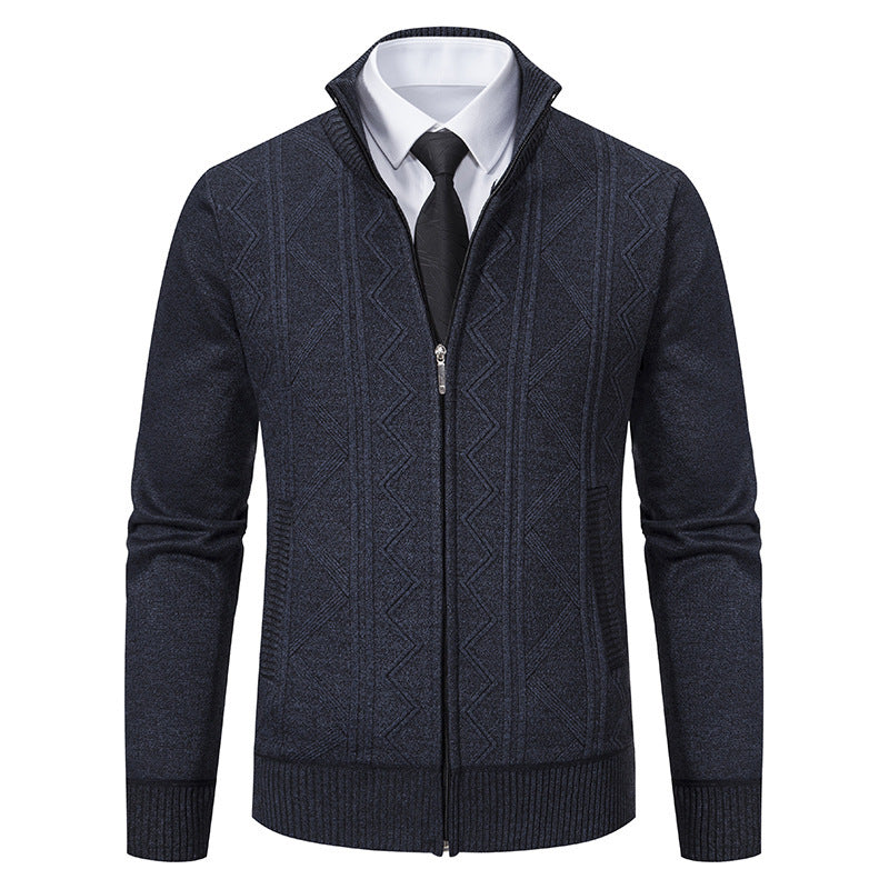 Fall Winter Men Woolen Sweater Men's Cardigan Coat Stand Collar