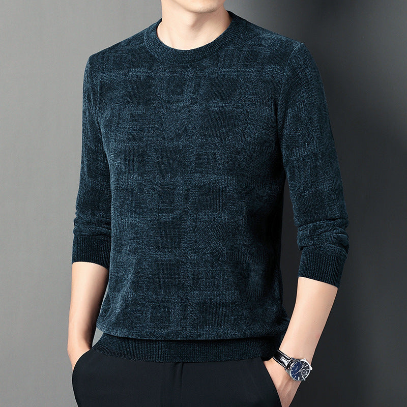 Winter Fleece-lined Chenille Sweater For Men