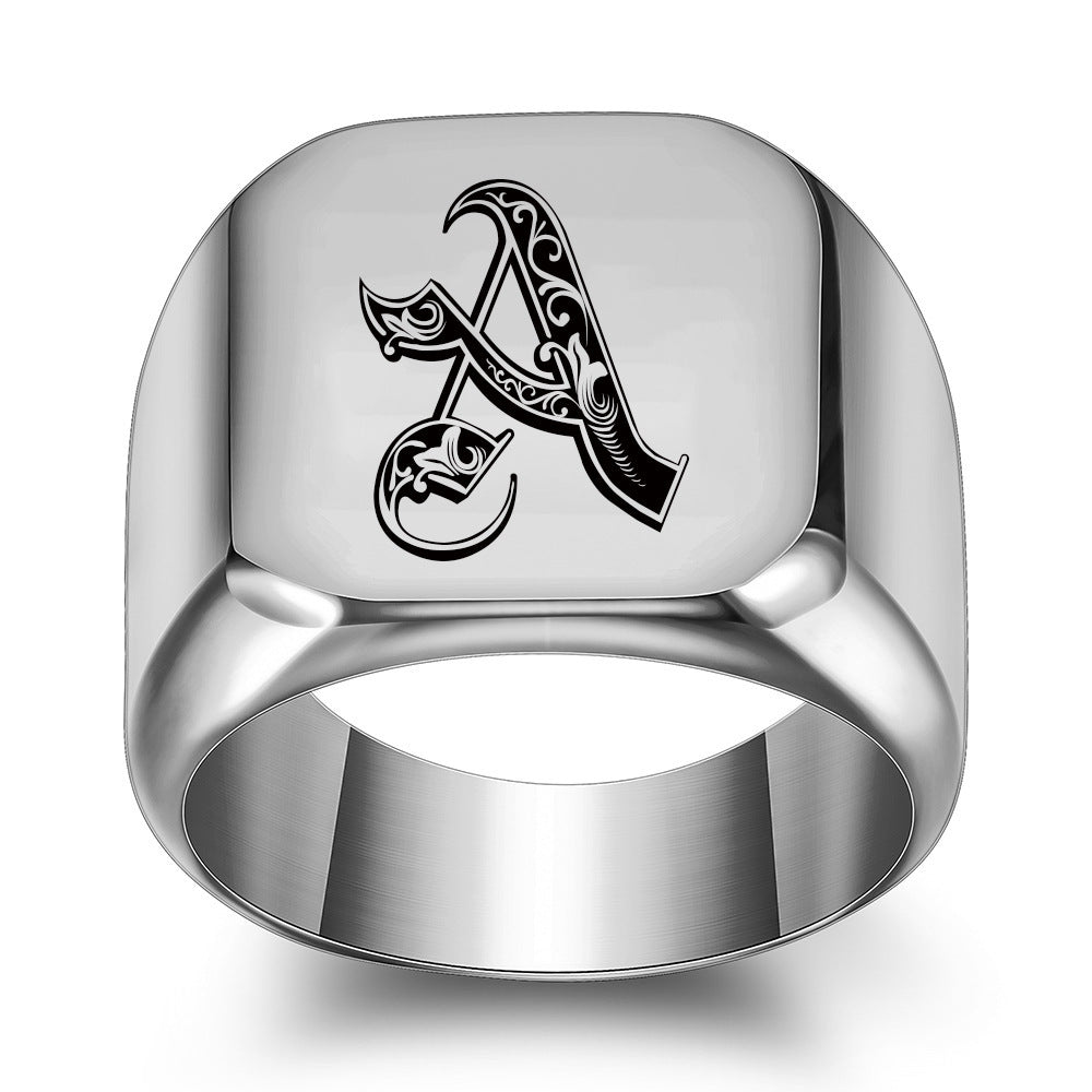 26 English Initial Letters Titanium Steel Rings