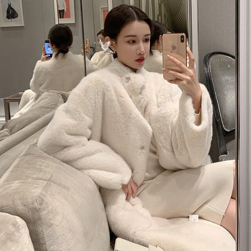 Winter Fashion Mid-length Thick Lamb Fur Coat