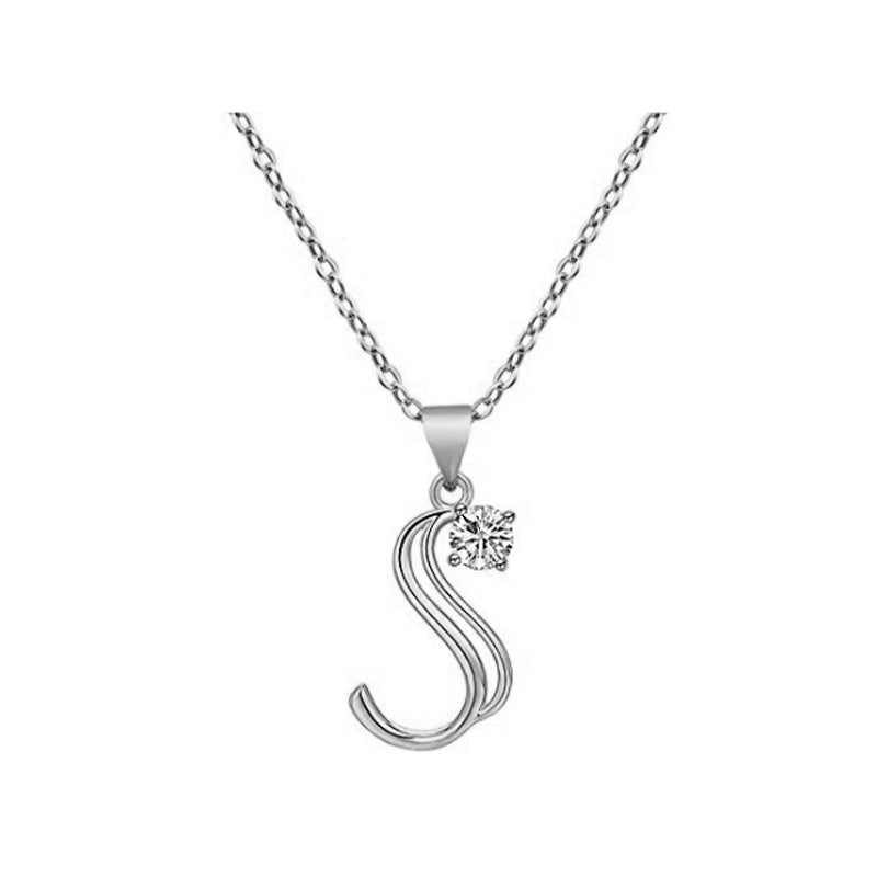 Cubic Zircon Alphabet Pendants Silver Color Letter Pendant Necklace