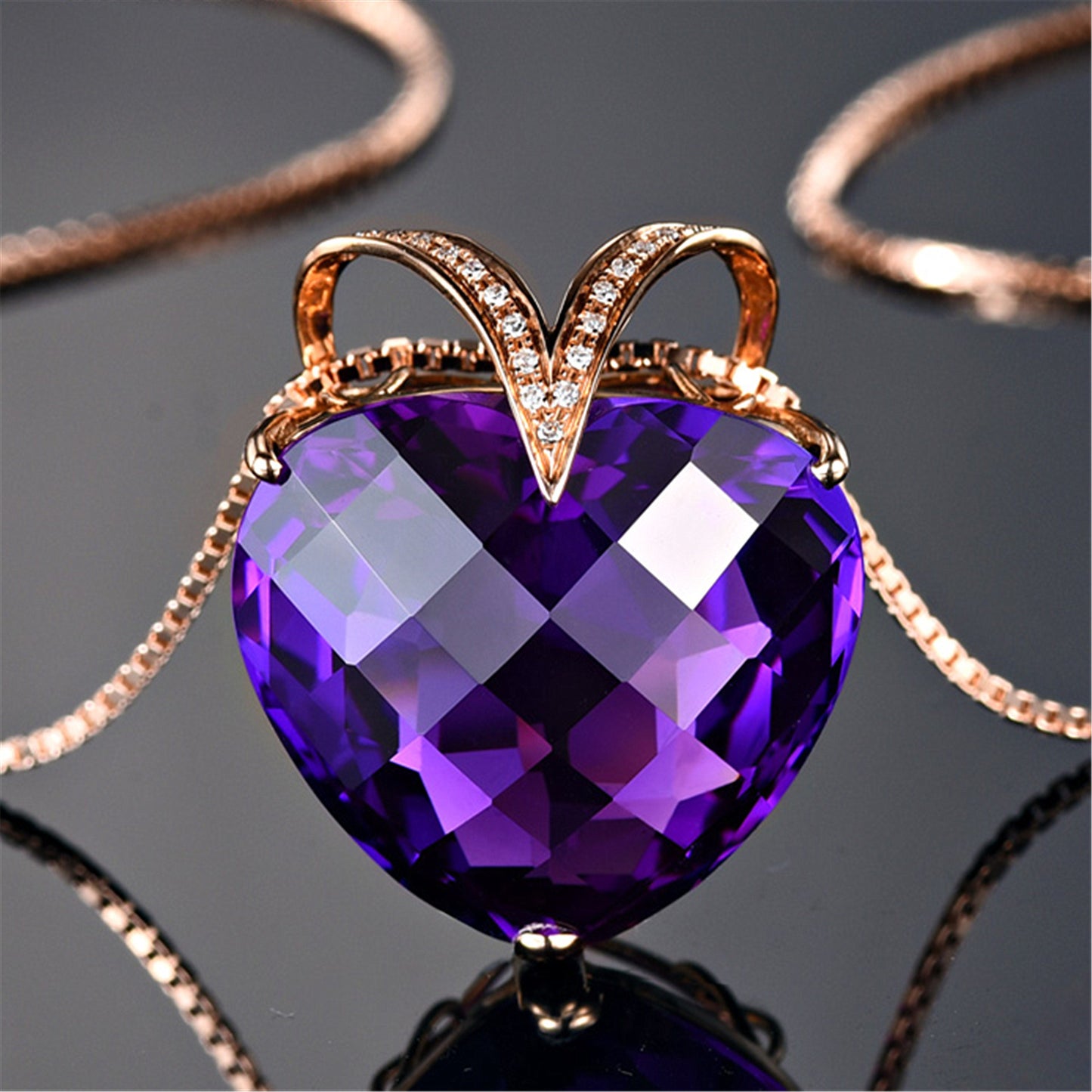 Amethyst Pendant Natural Love 18K Rose Gold