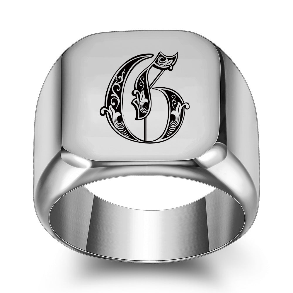 26 English Initial Letters Titanium Steel Rings