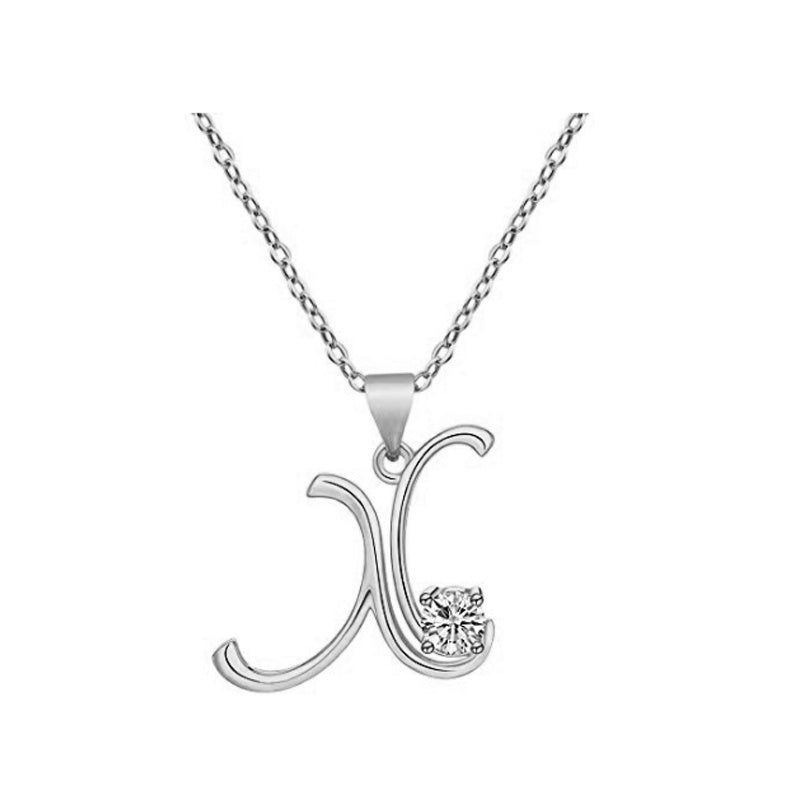 Cubic Zircon Alphabet Pendants Silver Color Letter Pendant Necklace