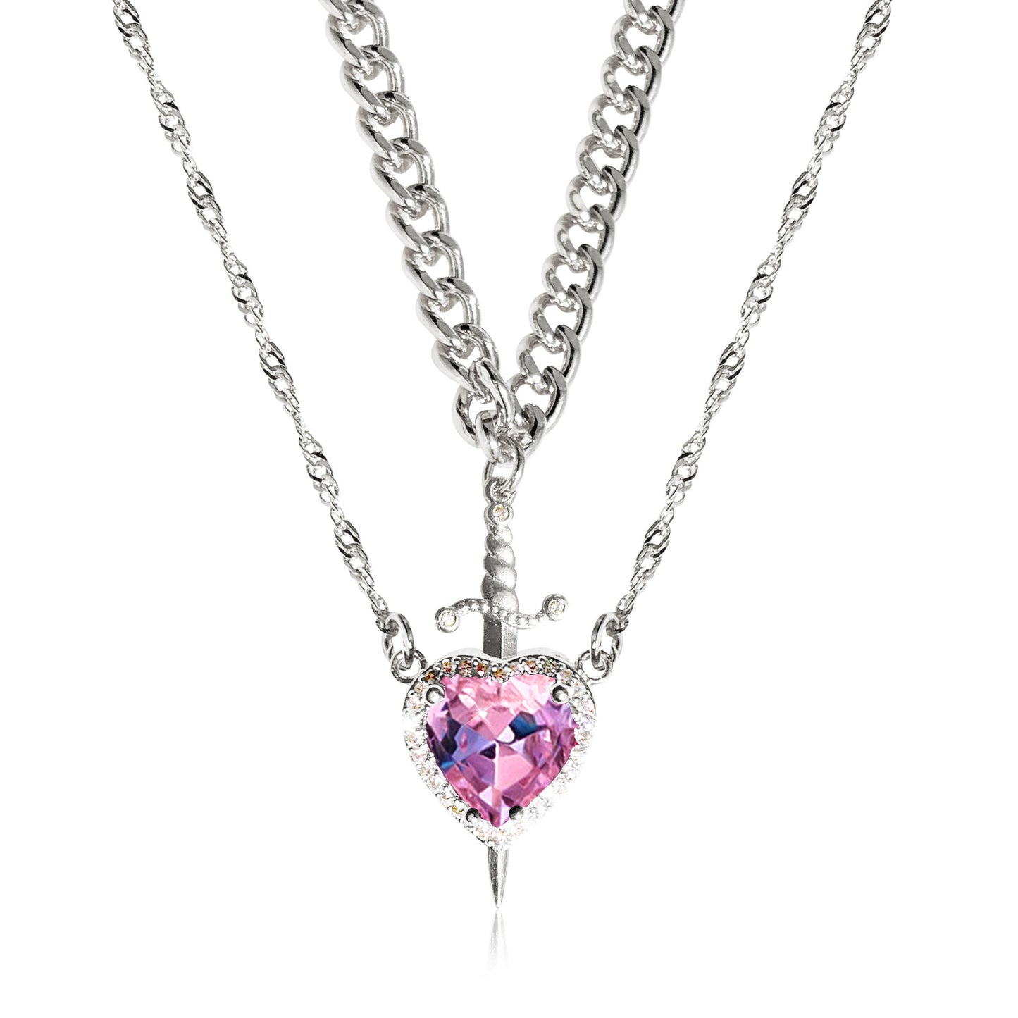 T Heart And Sword Necklace Two-piece Set